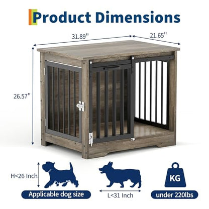 Dog Crate Furniture with Barn Door, Heavy Duty Kennel End Table, Gray Black, view 8