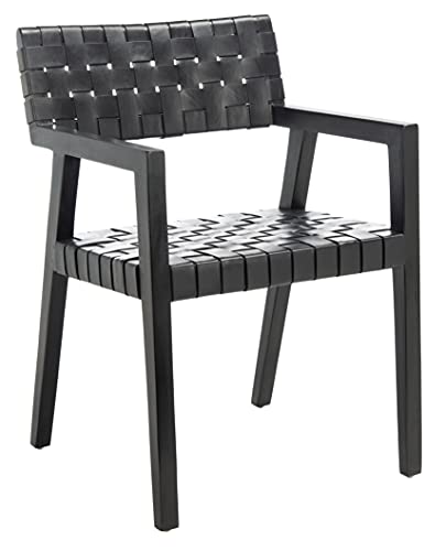 SAFAVIEH Home Collection Cire Black Leather Living Room Accent Dining Chair (Fully Assembled) DCH4004A