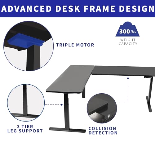 VIVO Electric Height Adjustable 83 x 60 inch Corner Stand Up Desk, 2 White Solid Table Tops, White Frame, Memory Controller, L-Shaped Workstation, 3E Series, DESK-KIT-3E8W