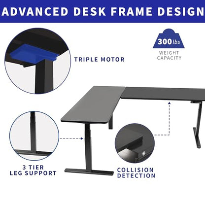 VIVO Electric Height Adjustable 83 x 60 inch Corner Stand Up Desk, 2 White Solid Table Tops, White Frame, Memory Controller, L-Shaped Workstation, 3E Series, DESK-KIT-3E8W