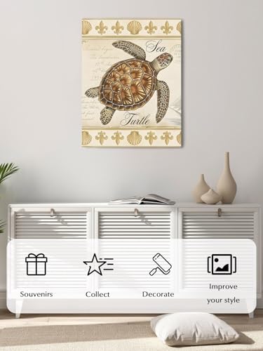 NuYeBiofx Summer Sea Turtle Shell Canvas Wall Art Prints,40"x28" Framed Picture Artwork Vintage Nautical Sailboat Printed Canvas Oil Painting for Living Room Bedroom Office,Ready to Hang