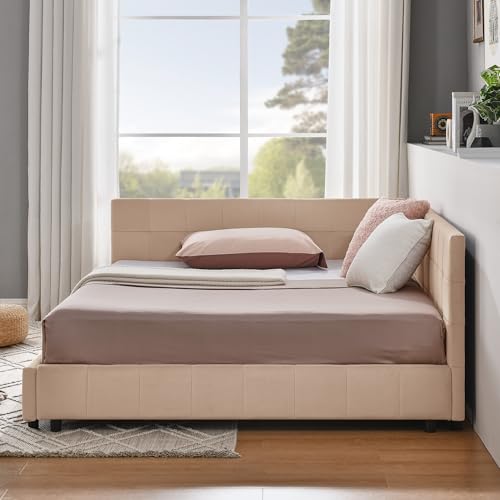 80" Velvet Fabric Floor Sleeper Sofa, Mid-Century Tufted Sleeper Chair with Unique Armrest, Upholstered Loveseat Sleeper Sofa with Easy Assembly for Living Space & Leisure Areas, Pink