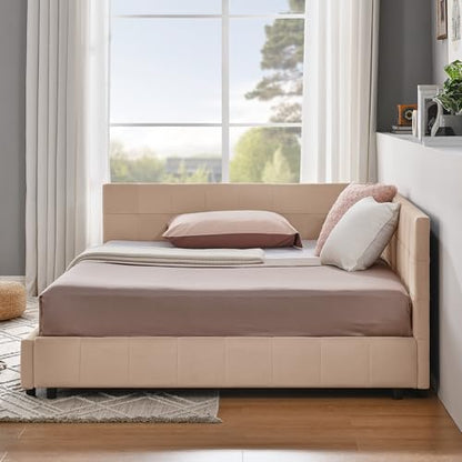 GDFStudio Full Size Upholstered Tufted Sofa Bed Frame, Velvet Daybed with Armrests & Backrest,Mid-Century Platform Bed for Living Room,No Box Spring Required,Mattress not Included,Pink