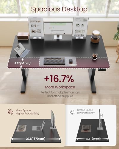 VASAGLE Electric Standing Desk, 55.1 x 27.6 Inches Height Adjustable Desk, Sedentary Reminder, 4 Memory Heights, for Home Office, Ink Black ULSD315BZ020S