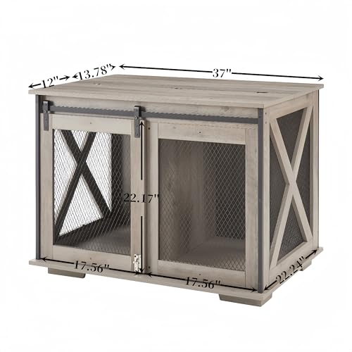 37''L Farmhouse Dog Cage Crate Furniture with Sliding Barn Door, view 6