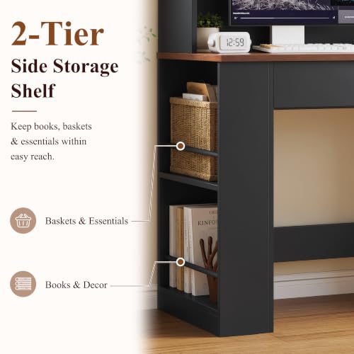 71" Tall Computer Desk with Hutch, LED & Charging Station, Black, view 7
