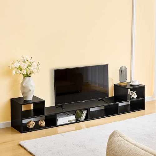 Modular TV Stand with Open Storage, Adjustable Media Console, Black, view 2