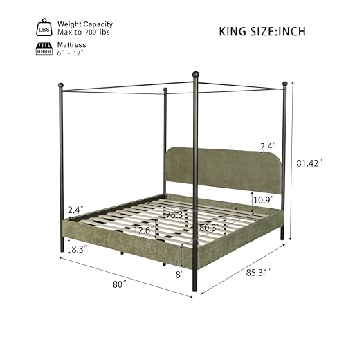 King Size Upholstered Canopy Bed Frame with Boucle Fabric, view 3