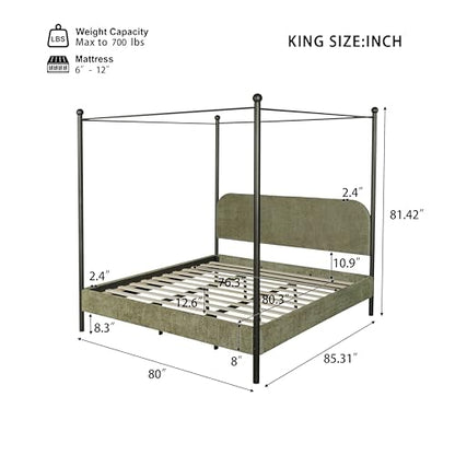 King Size Upholstered Canopy Bed Frame with Boucle Fabric, view 3