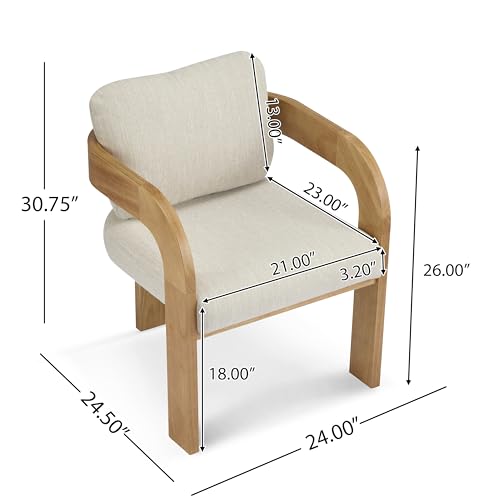 Yorick Modern Dining Chair Set of 2 with Cushion, Solid Wood Dining Room Armchair Set, Curved Backrest Kitchen Side Chair, Living Room Comfy Extra Seat, Natural+Beige