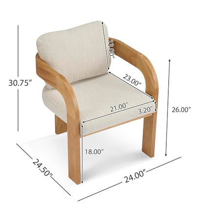 Yorick Modern Dining Chair Set of 2 with Cushion, Solid Wood Dining Room Armchair Set, Curved Backrest Kitchen Side Chair, Living Room Comfy Extra Seat, Natural+Beige