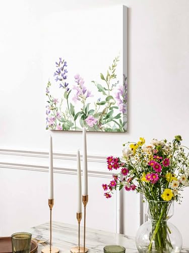 NuYeBiofx Summer Pastoral Flower Leaf Canvas Wall Art Prints,48"x32" Framed Picture Artwork Rustic Purple Pink Floral Plant Printed Canvas Oil Painting for Living Room Bedroom Office,Ready to Hang