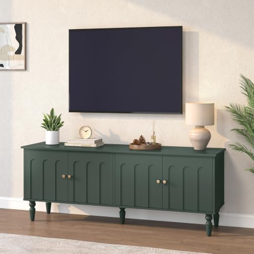 60" Mid-Centry Modern TV Stand with Storage, 4 Cabinet, Green, view 8