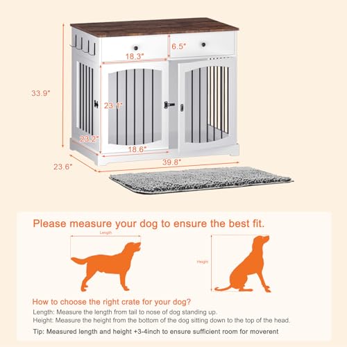 Dog Crate Furniture with Drawers-Farmhouse Dog Kennel, White, 40 inch, view 7