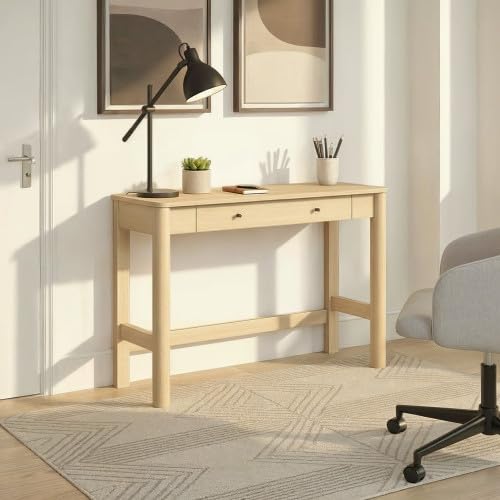 Penelope Modern Writing Desk with Drawer Storage, 44 Inch, Coastal Oak