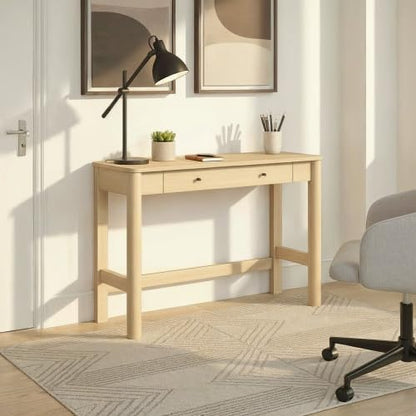 Penelope Modern Writing Desk with Drawer Storage, 44 Inch, Coastal Oak