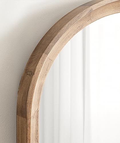 Hatherleigh Modern Transitional Arched Wooden Wall Mirror; 24 x 36; Rustic Brown; Decorative Wood Arch Mirror for Use in Bathroom; Entryway; or Bedroom