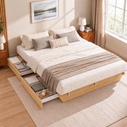 King Japanese Bed Frame with Storage, Wood Platform Bed Frame, view 5