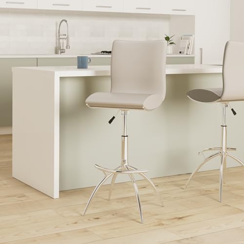 Minimalist Collection Height Adjustable Swivel Leatherette Bar Stool with Cushion and Gas Lift, Set of 2, White (S6049WH)