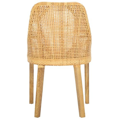 SAFAVIEH Home Collection Altha Tropical White/Natural/Brown Rattan Dining Chair with Cushion (Fully Assembled)