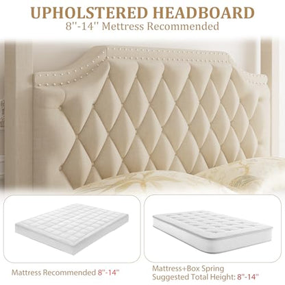 Upholstered King Size Bed Frame with Canopy Poles and Headboard, view 5