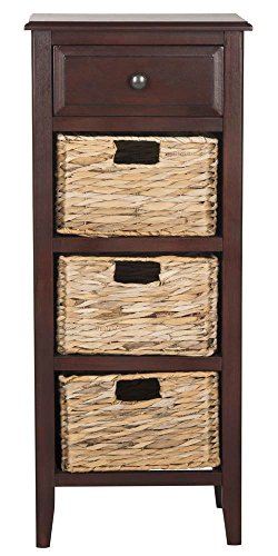 SAFAVIEH Furniture - Michaela 1-Drawer Storage Unit - Cherry - Solid Wood - Farmhouse Basket Tower Design - Ideal for Living Room, Entryway, 15"W x 12"D x 36"H - Fully Assembled (AMH5744C)
