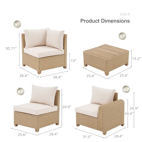 6-Piece Patio Wicker Modular Sectional Set with Acacia Wood Accents, view 3