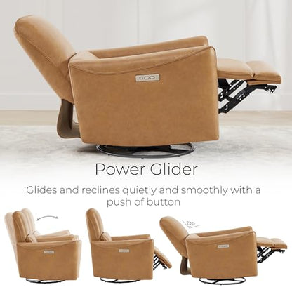 CHITA Oversized Leather Power Swivel Glider Recliner Chair, Cognac Brown