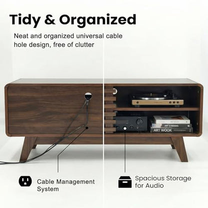 46" Mid-Century Modern TV Stand with Slatted Sliding Doors, view 6