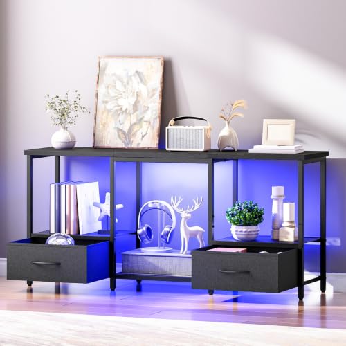 LED TV Stand with Storage, LED Entertainment Center with Open Shelves and Drawer, view 6