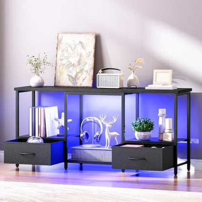 LED TV Stand with Storage, LED Entertainment Center with Open Shelves and Drawer, view 6
