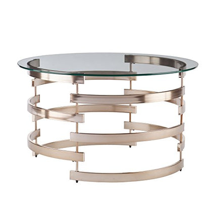 Belmar Contemporary Round Glass Top Coffee Table, Champagne