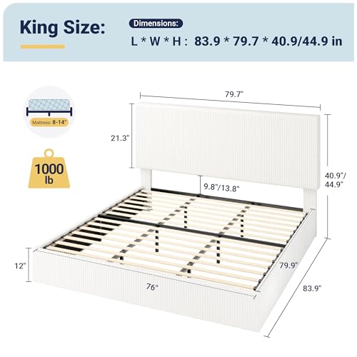 White Adjustable Corduroy King Bed Frame, view 3
