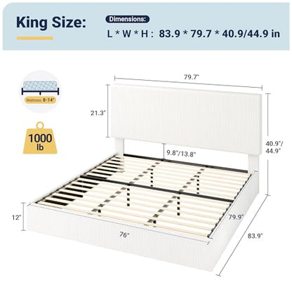 White Adjustable Corduroy King Bed Frame, view 3