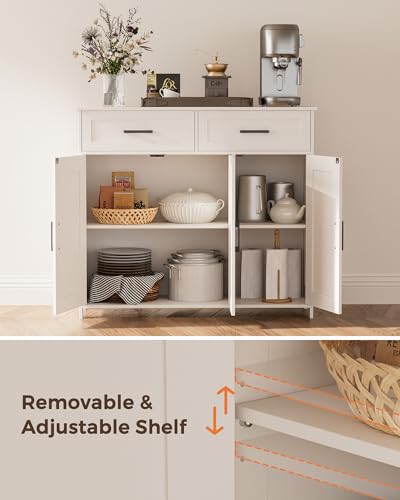 Sideboard Buffet Cabinet, Coffee Bar Storage Cabinet with Drawers and Doors, Farmhouse Kitchen Cabinet with Adjustable Shelves, for Kitchen, Dining Room, Living Room, White