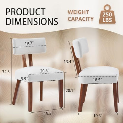 Dining Chairs Set of 4, Mid Century Modern Kitchen Chair Linen Fabric Side Chairs with Curved Backrest for Kitchen, Dining Room, Restaurant, or Patio, Off-White