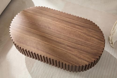 Oval Coffee Table 43.7" Wood CoffeeTable for Living Room Drum ModernCoffeeTable TeaTable Wooden Coffee Tables PedestalCoffeeTable Home Furniture Office Apartment Walnut