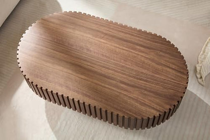 Oval Coffee Table 43.7" Wood CoffeeTable for Living Room Drum ModernCoffeeTable TeaTable Wooden Coffee Tables PedestalCoffeeTable Home Furniture Office Apartment Walnut