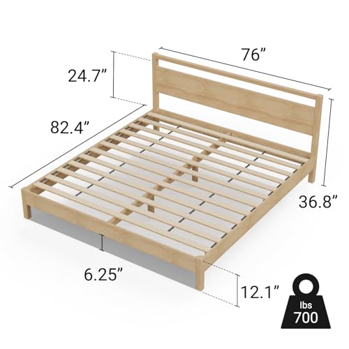 Signature Wood Platform Bed Frame with Headboard, Essential, Noise Free, view 3