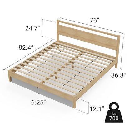 Signature Wood Platform Bed Frame with Headboard, Essential, Noise Free, view 3