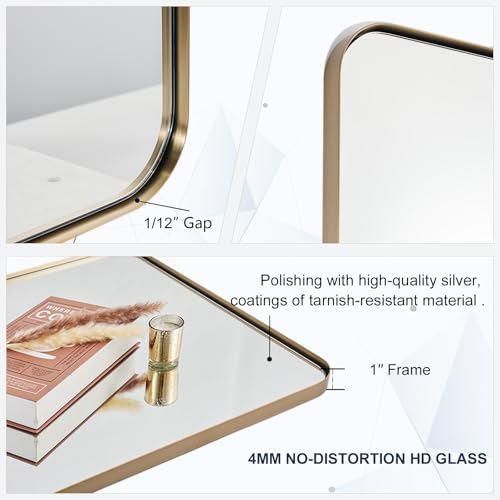 Brushed Champagne Bronze Mirrors for Bathroom Sink, 24x36 Inch Bathroom Vanity Mirror with Rectangular Metal Frame-Modern Clean Design with Superior Stainless Steel Frame