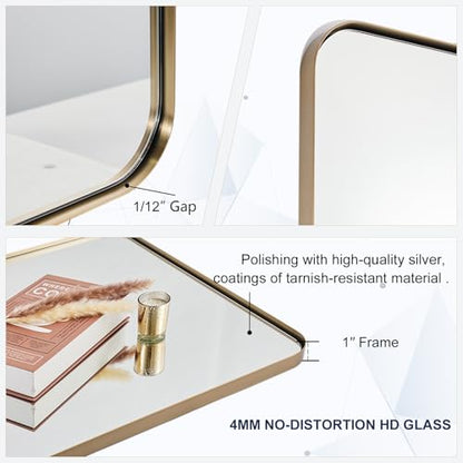 Brushed Champagne Bronze Mirrors for Bathroom Sink, 24x36 Inch Bathroom Vanity Mirror with Rectangular Metal Frame-Modern Clean Design with Superior Stainless Steel Frame