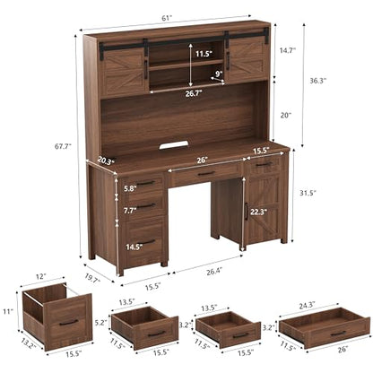 Farmhouse Executive Desk with Hutch and Charging Station, Walnut, view 3