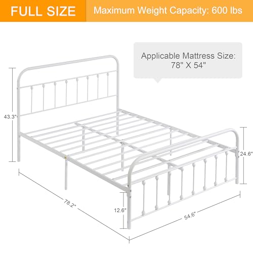 Full Size Victorian Style Metal Bed Frame with Headboard Classic Metal Platform, view 3