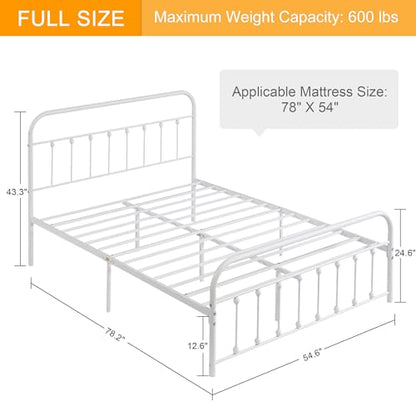 Full Size Victorian Style Metal Bed Frame with Headboard Classic Metal Platform, view 3