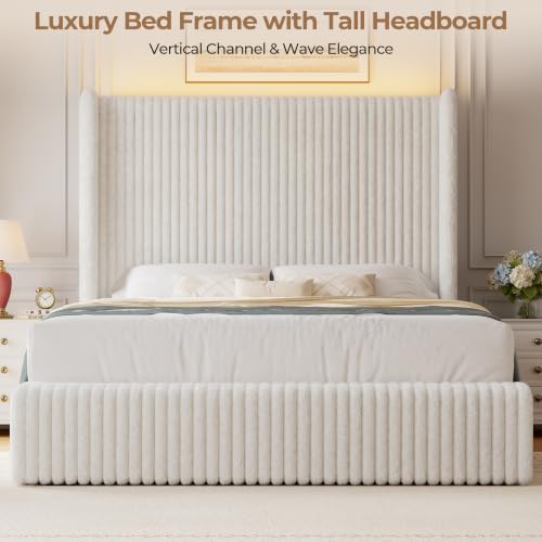 Queen Size 55" Tall Upholstered Bed Frame with Wingback Headboard, view 4