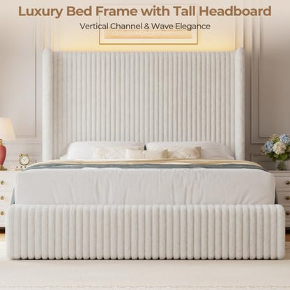 Queen Size 55" Tall Upholstered Bed Frame with Wingback Headboard, view 4