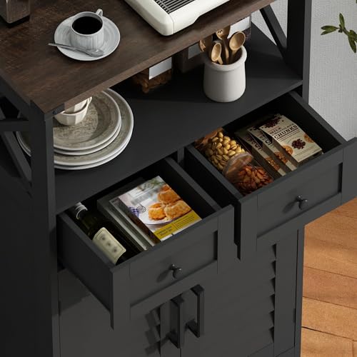 Farmhouse Storage Cabinet, Bathroom Floor Cabinet with Doors and Drawers, Kitchen Pantry Cabinet for Living Room, Laundry, Black