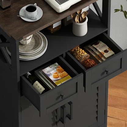 Farmhouse Storage Cabinet, Bathroom Floor Cabinet with Doors and Drawers, Kitchen Pantry Cabinet for Living Room, Laundry, Black