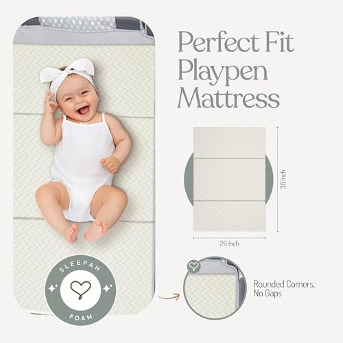 Trifold Pack and Play Mattress - Waterproof Washable Removable Cover | Fits Most Play Pens & Pack n Plays – Mattress Size 38 x 26 x 1 – Exceeds All CPSC Testing - CertiPUR + OKEO-TEX Certified